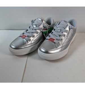 Skechers Arch Fit Vegan Shimmer Lace Up Sneakers Silver Women's Size 5.5